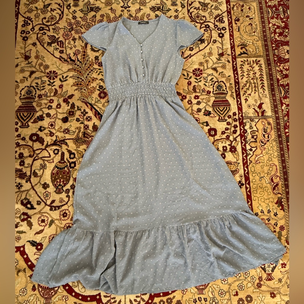 Light Blue Clip Dot Dress